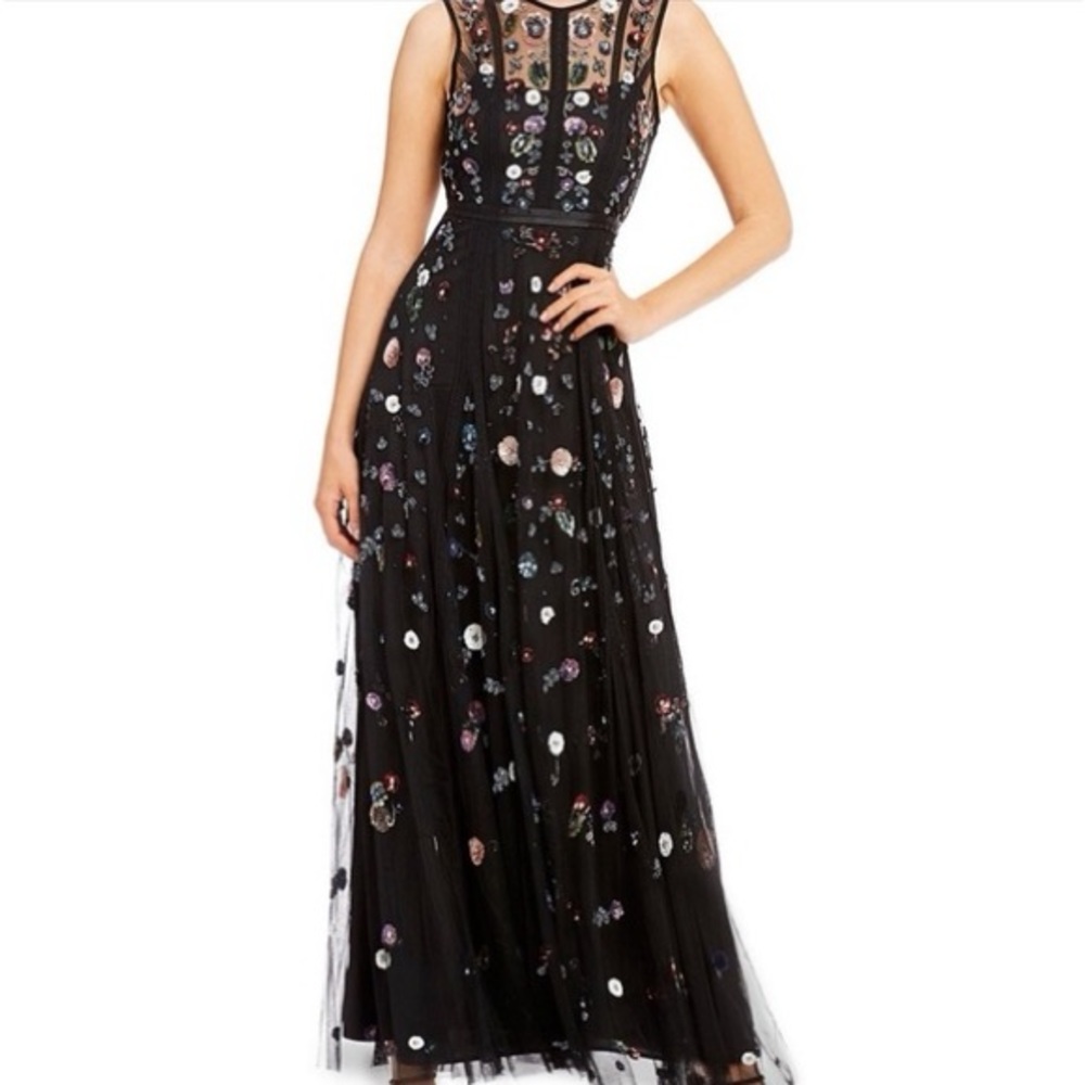 WILL NOT TAKE LESS Chelsea and Violet Black Floral Beaded Formal Gown